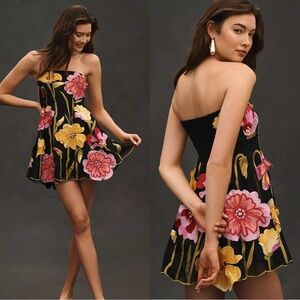 Anthropologie Black Floral Mini Dress